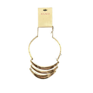 A’GACI Gold Hammered Statement Collar Necklace- Tiered Metal Bib